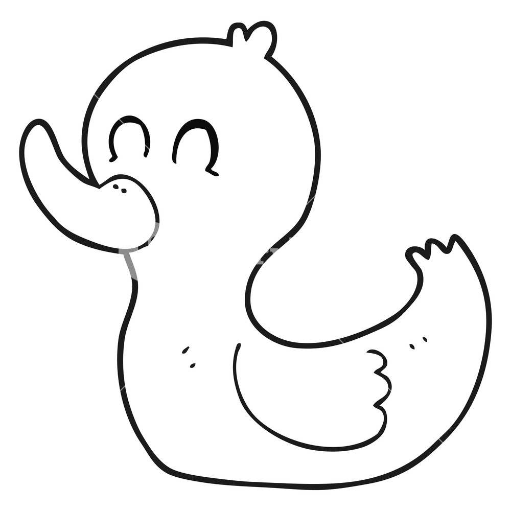 1000x1000 Freehand Drawn Black And White Cartoon Cute Duck Royalty Free