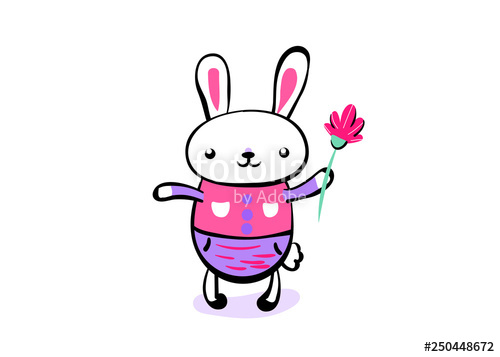 500x357 Cute Smiling Kawaii Easter Bunny Keep The Flower Happy Easter