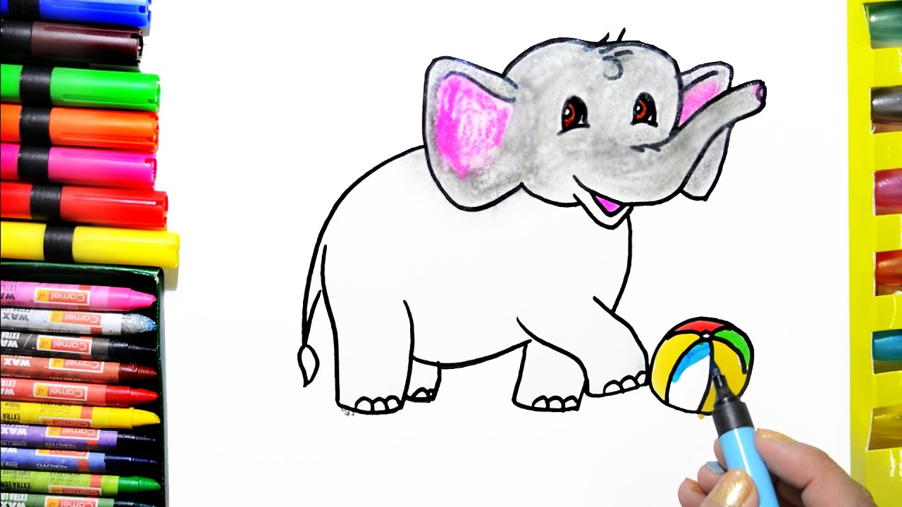 1280x720 Elephant Drawing Color Draw Color Paint Cute Elephant Coloring