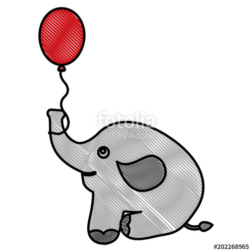 500x500 Cute Baby Elephant Sitting With Balloon Vector Illustration