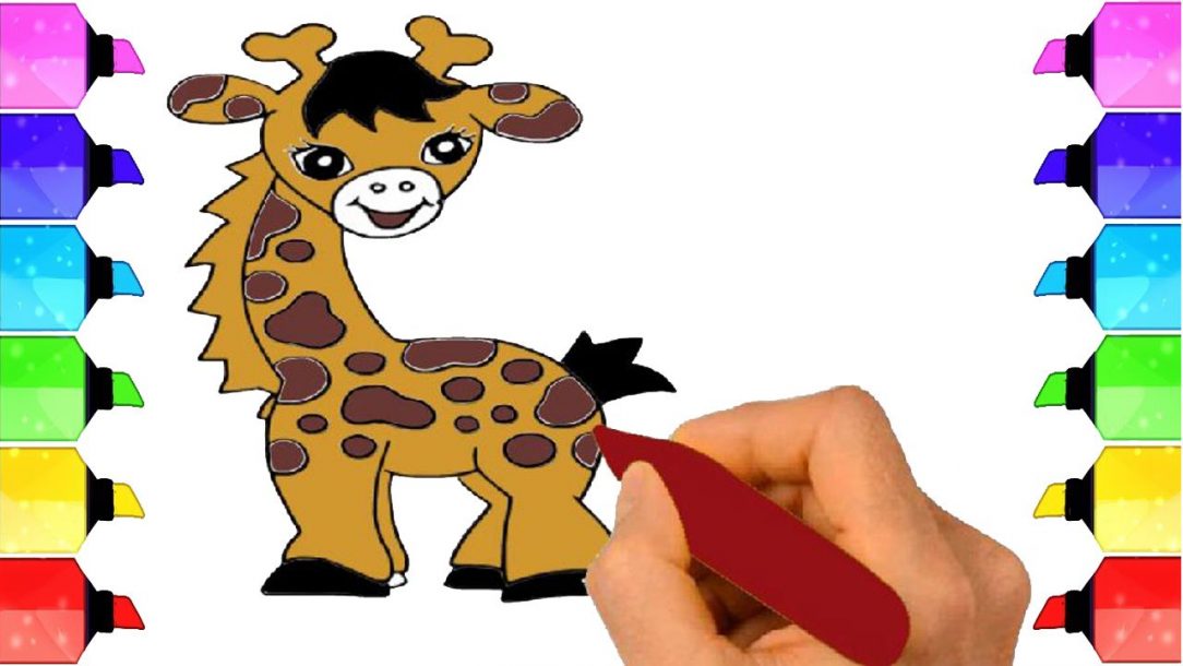 1084x610 Giraffe Drawing Color Images Easy With Hand Step
