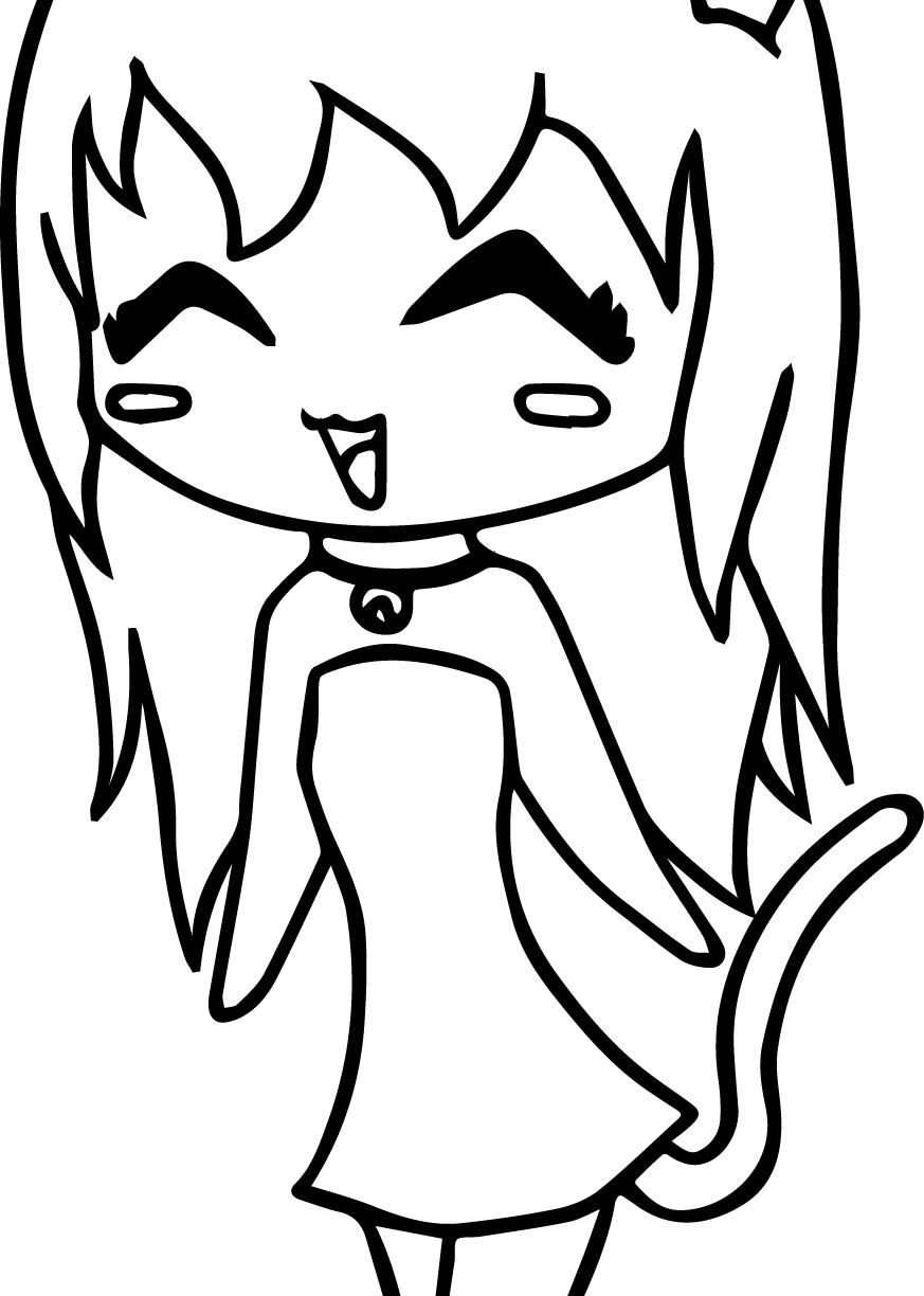 873x1224 Cute Anime Cat Girl Drawing And Dog Black Easy Step