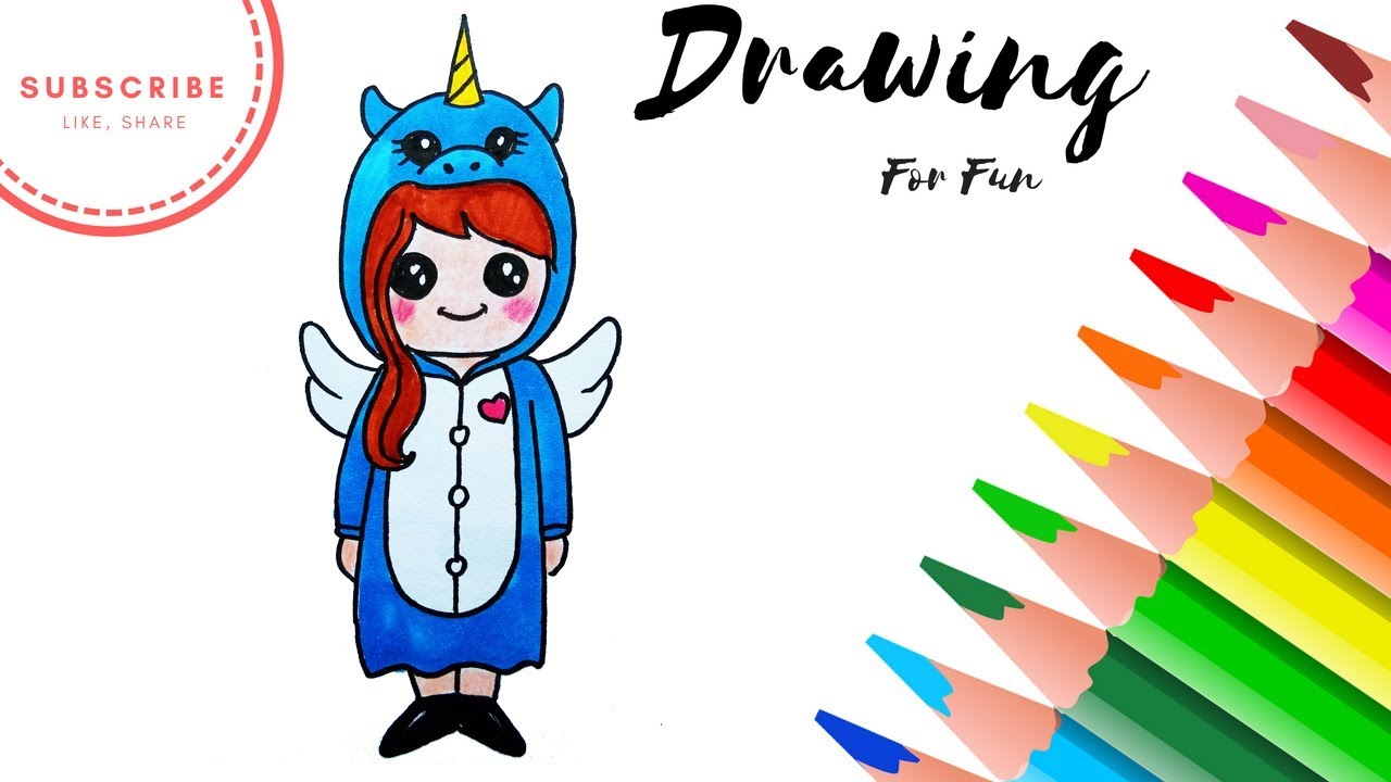 1280x720 How To Draw Cute Girl In Unicorn Onesie Easy