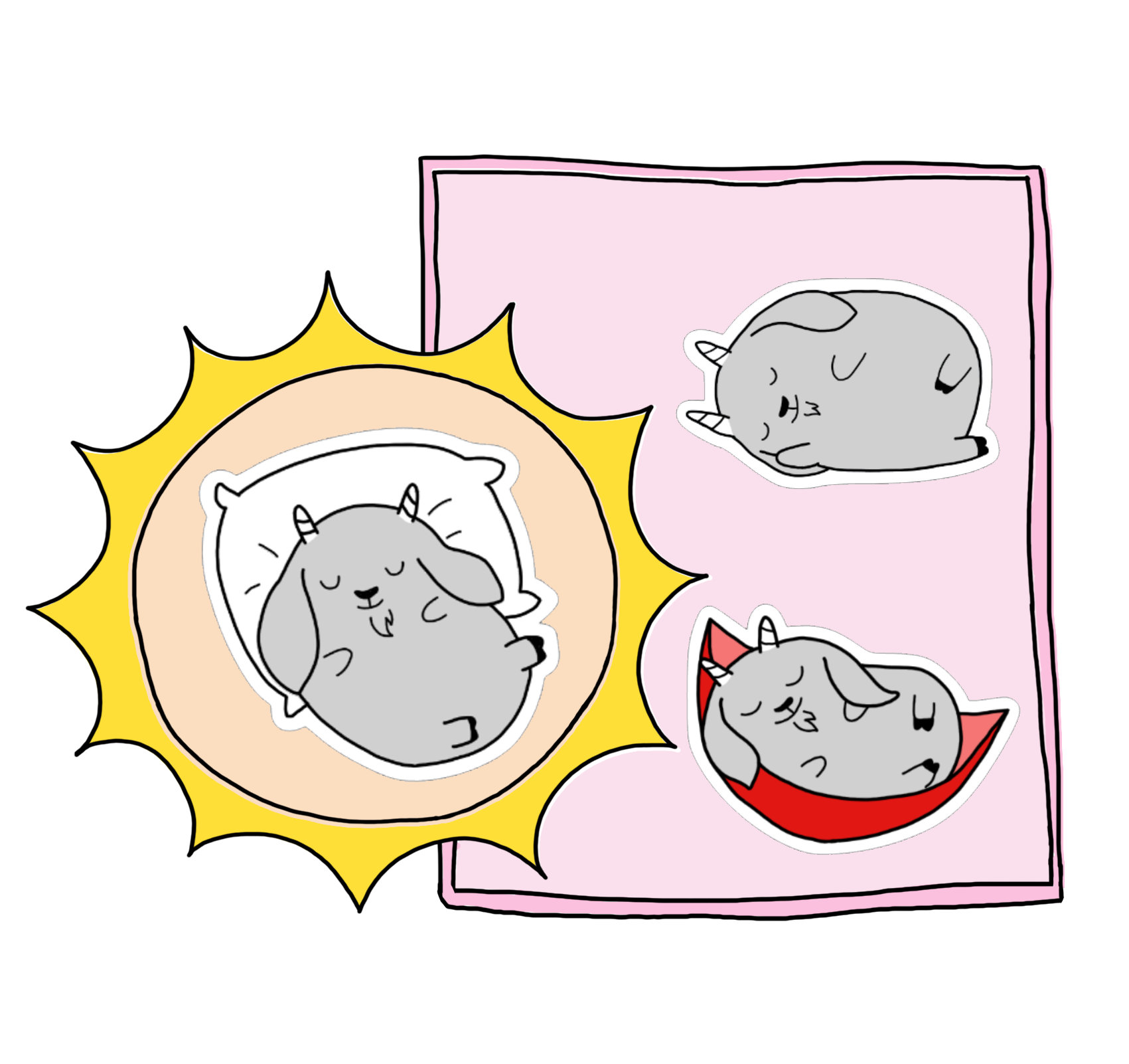 1701x1602 Cute Goat Stickers Sleeping Baby Goat Napping Hammock Etsy