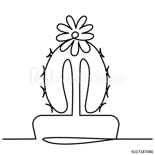 500x500 Continuous Line Drawing Of Vector Cute Cactus Black And White