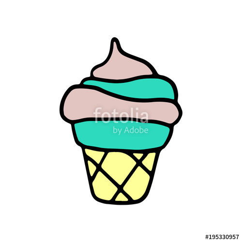 500x500 Sweet Cartoon Hand Drawn Ice Cream Cute Vector Colorful Doodle