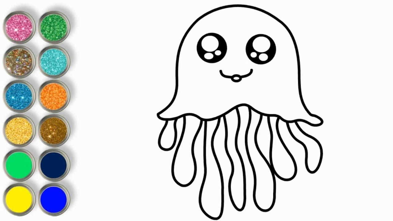 1280x720 Cute Jellyfish With Glitter Video For Kids Drawing