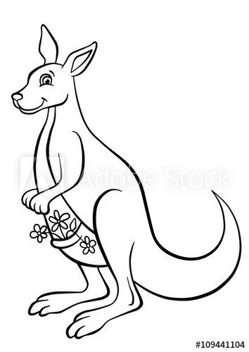 354x500 Little Cute Kangaroo Holds Flowers In The Pocket
