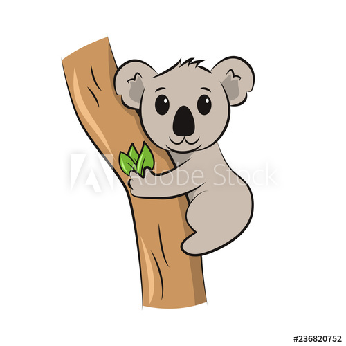 500x500 cute koala hanging on eucalyptus tree cartoon character hand