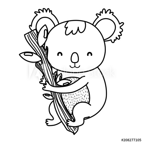 500x500 Line Cute Koala Wild Animal In The Branch Leaves