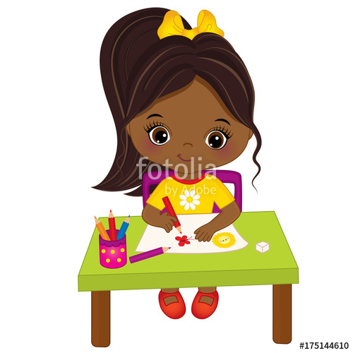 500x500 Vector Cute Little African American Artist Drawing Vector Little