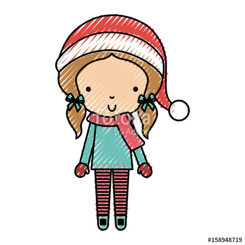 500x500 Scribble Christmas Cute Little Girl Vector Illustration Graphic
