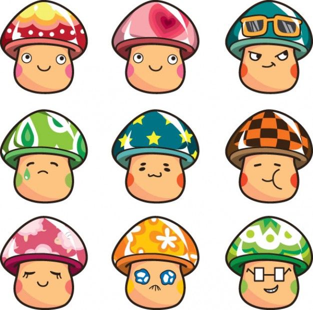 626x621 Cute Mushrooms Emoticons Vector Flippingawesome Cartoon