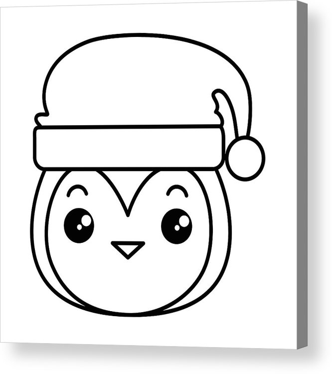 666x750 Cute Penguin Head With Christmas Hat Kawaii Acrylic Print