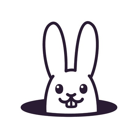 450x450 Cute Cartoon Rabbit Looking From Hole In Ground Simple Black