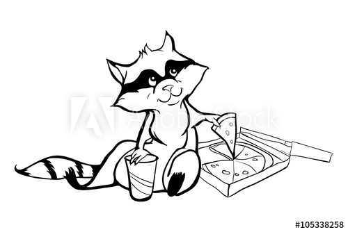 500x334 Cute Raccoon With Pizza And Pop Monochrome Vector