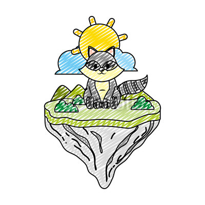 400x400 Doodle Cute Raccoon Animal In Float Island Buy Photos Ap