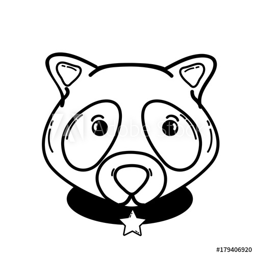 500x500 Line Cute Raccoon Head Animal And Belt With Star Emblem
