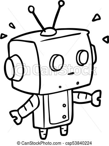 352x470 Cute Line Drawing Of A Surprised Robot