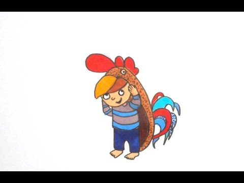 480x360 How To Draw A Cute Boy Playing With Rooster Cute Boy Playing