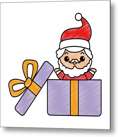 493x572 Cute Santa Claus In Giftbox Kawaii Character Metal Print