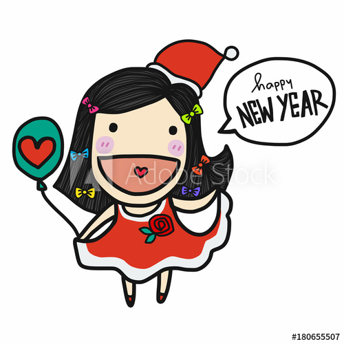 500x500 Cute Santa Claus Girl Say Happy New Year Cartoon Vector Doodle