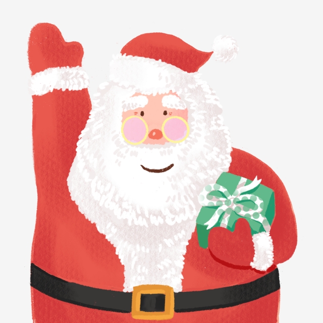 640x640 Hand Drawing Cut Santa Holding A Gift, Cute, Hand Drawing