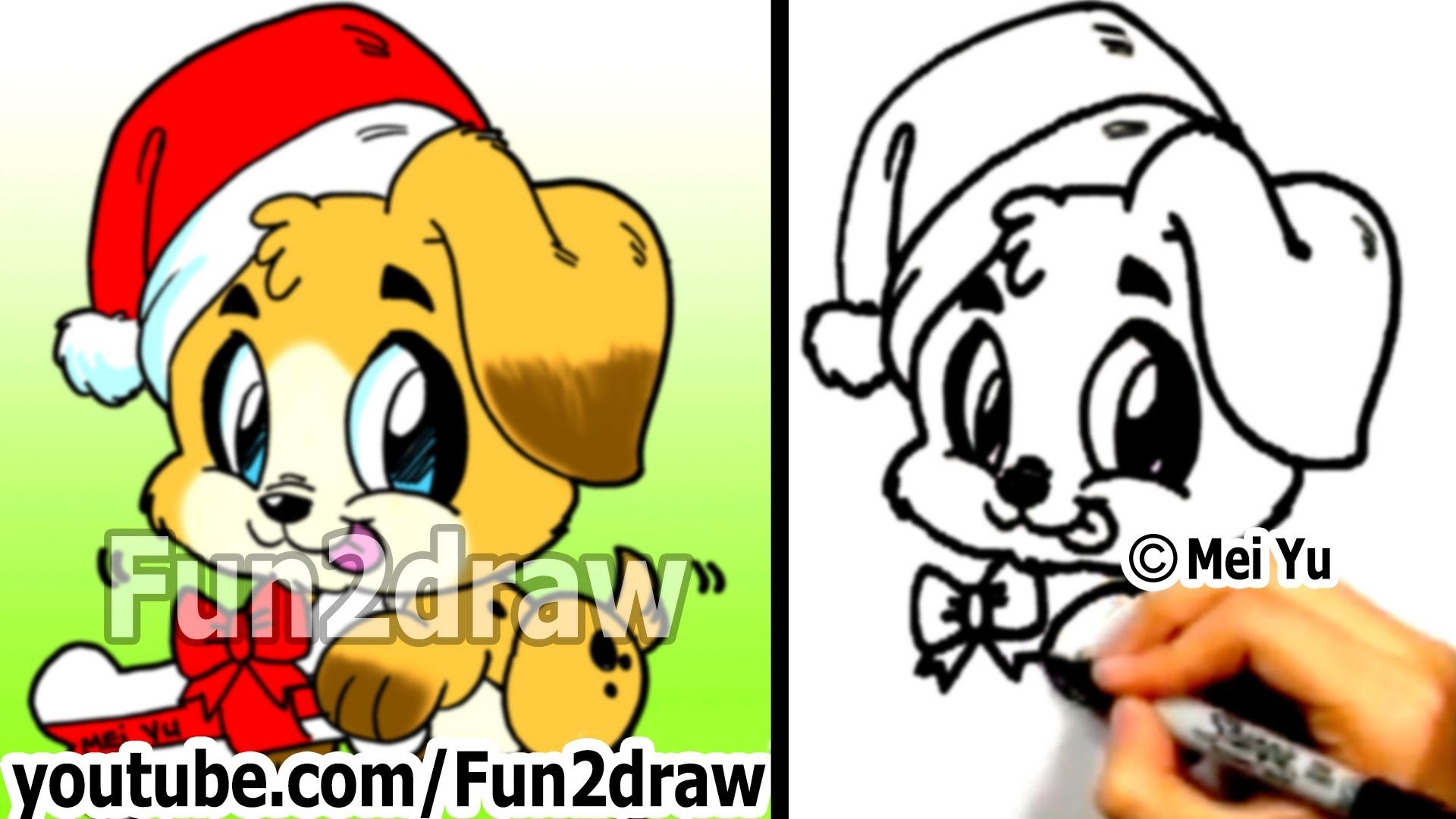 1920x1080 How To Draw Cute Santa Puppy Step