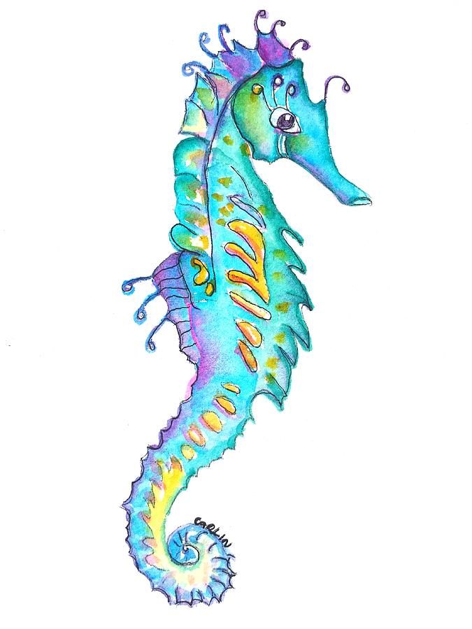 675x900 Cute Colorful Seahorse Painting