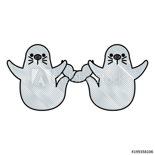 500x500 Cute Two Seal Cartoon Sea Life Vector Illustration Drawing
