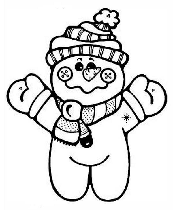 600x726 Cute Snowman Doll In Winter Outfit Coloring Page
