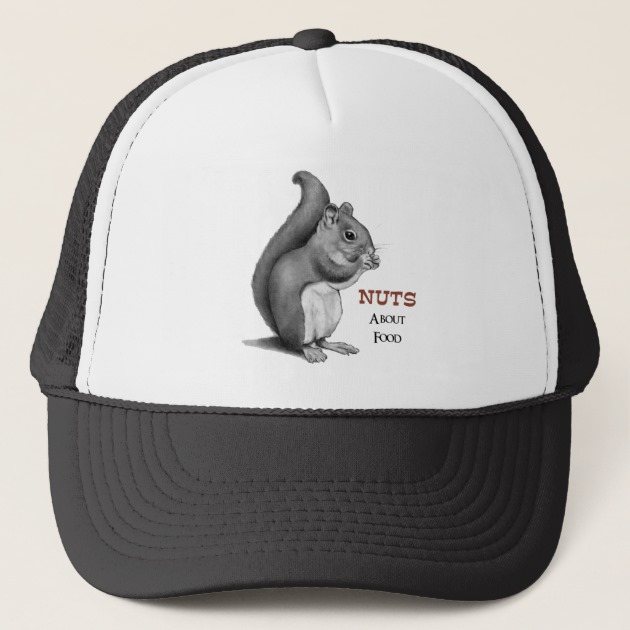 630x630 nuts about food squirrel pencil drawing trucker hat