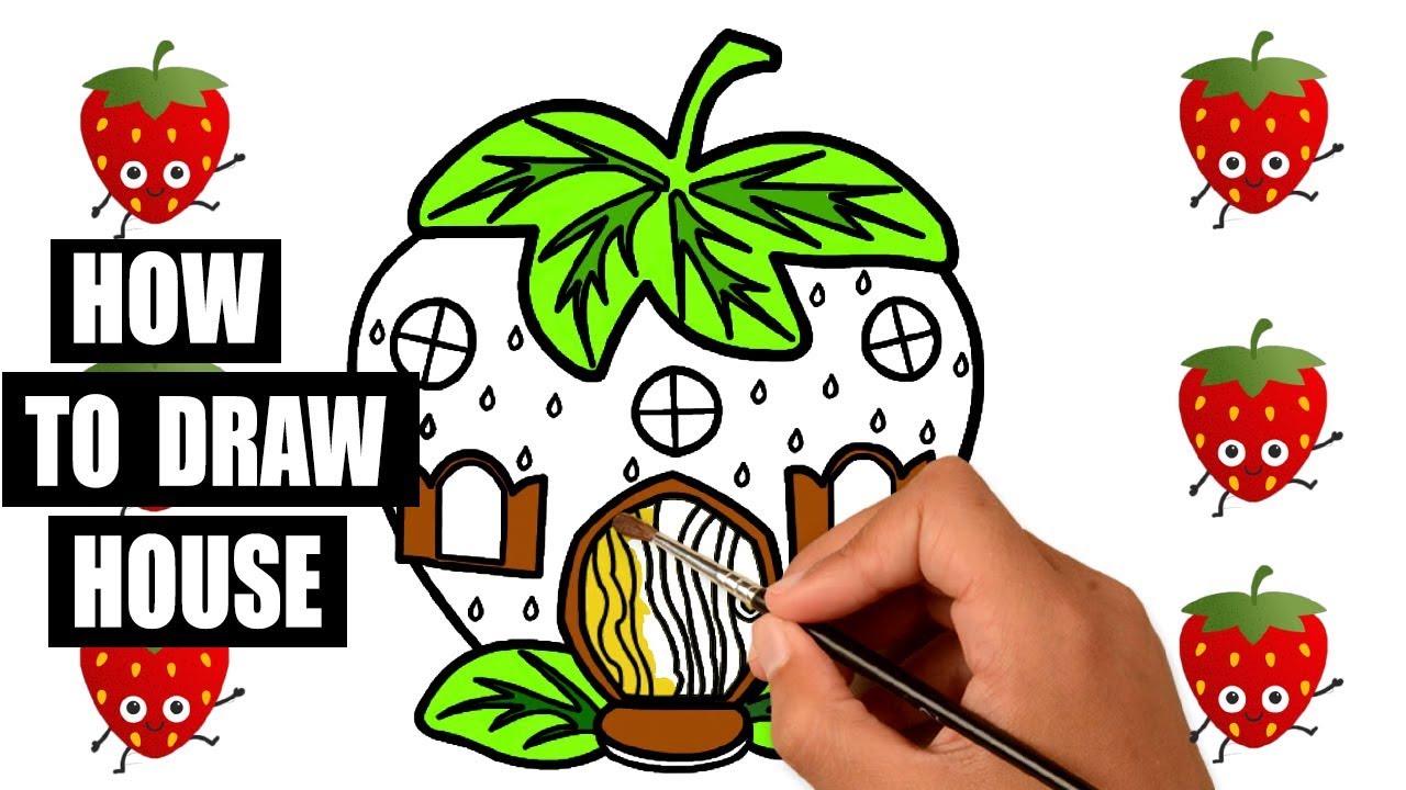 1280x720 How To Draw House Strawberry Cute Drawing And Color For Kids