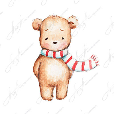 400x400 The Drawing Of Cute Teddy Bear With Red And White Scarf Etsy