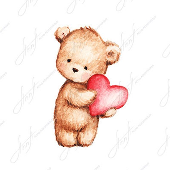 570x570 The Drawing Of Cute Teddy Bear With Red Heart Printable Art