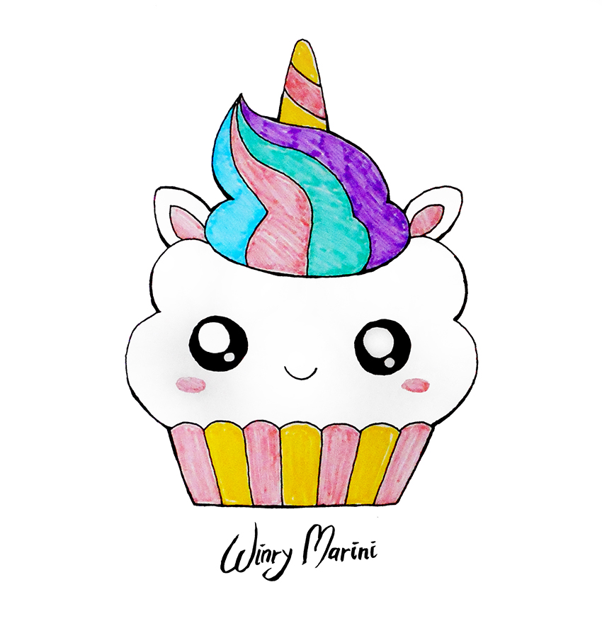 850x877 Cute Unicorn Cupcakes Drawing