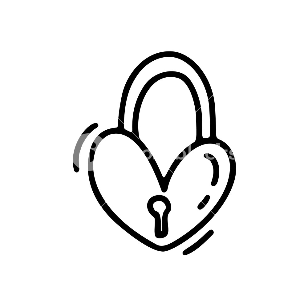 1000x1000 Monoline Cute Lock In Form Heart Valentines Day Hand Drawn Icon