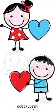 186x370 Cute Stick Figure Kids Holding Valentine's Day Hearts