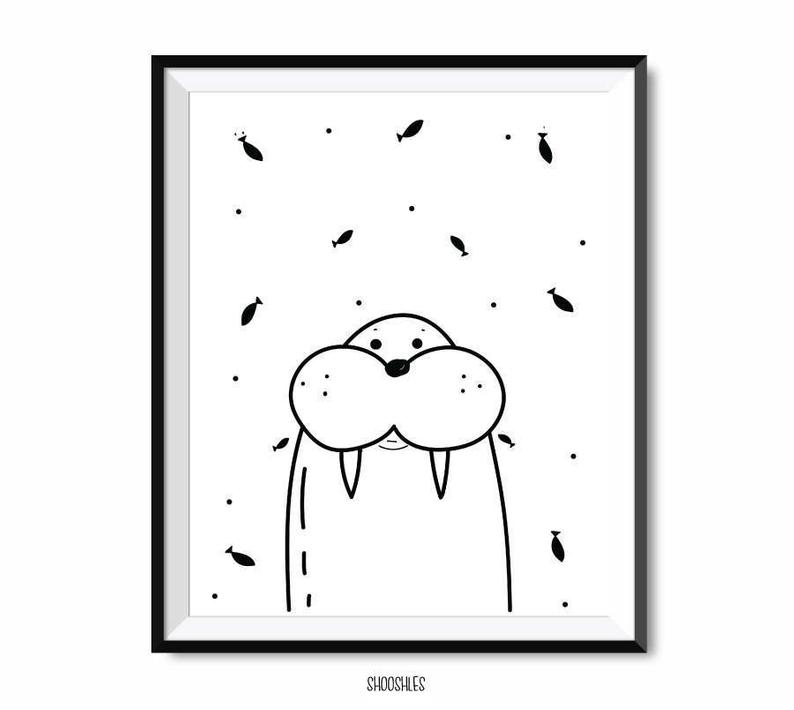 794x710 cute walrus nursery wall art animal nursery art kids wall etsy