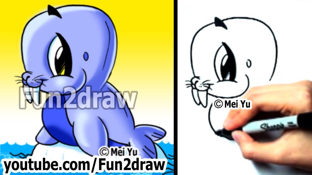 1024x576 How To Draw A Walrus! Cartoon Drawings, Drawings