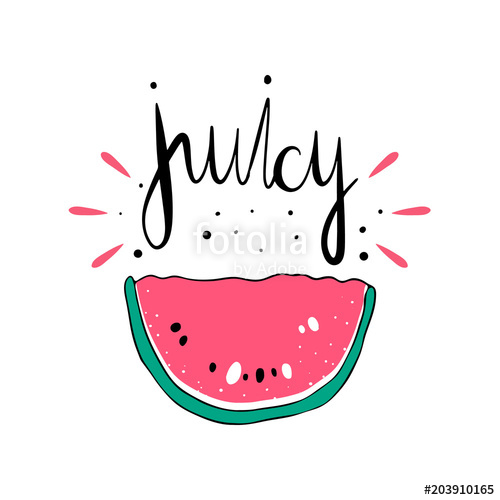 500x500 watermelon vector illustration with the word juicy lettering