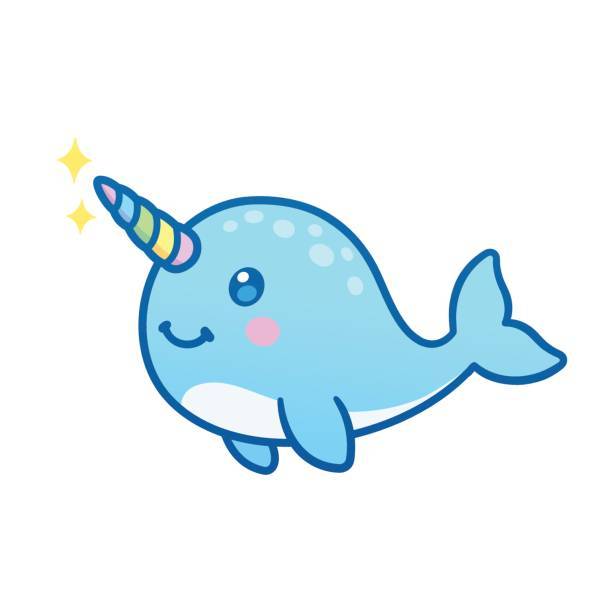 612x612 Cute Cartoon Magic Narwhal With Rainbow Horn, Funny Unicorn Whale