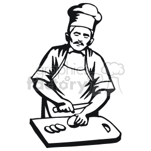 300x300 Black And White Male Chef Slicing On A Cutting Board Clipart