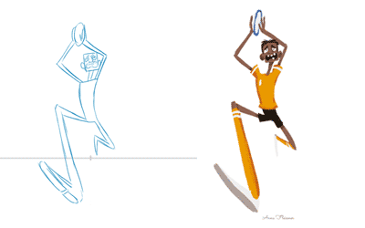 400x250 Animation, Black, Boy, Drawing, Sketch, Running, Cymbals