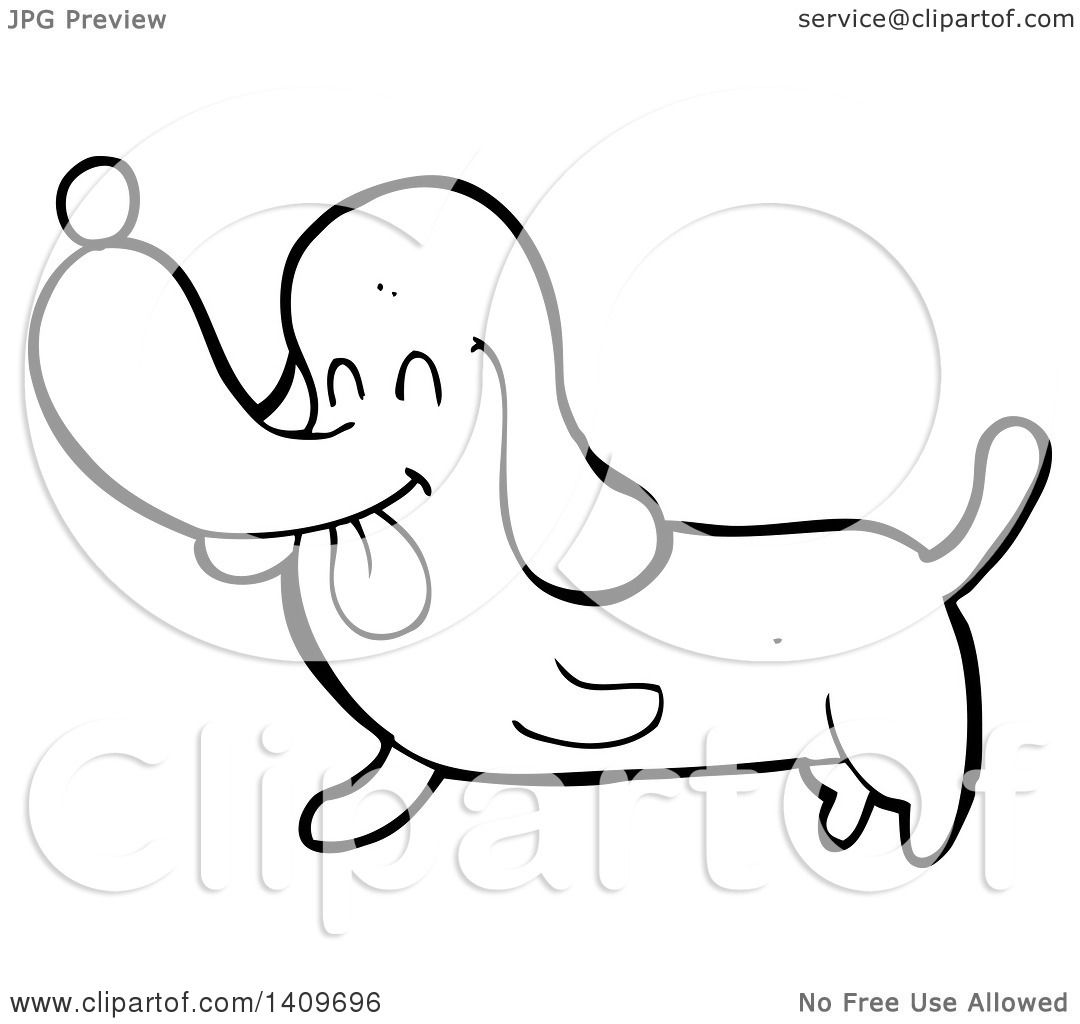 1080x1024 Clipart Of A Cartoon Black And White Lineart Dachshund Dog