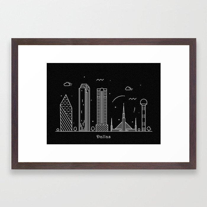700x700 Dallas Minimal Nightscape Skyline Drawing Framed Art Print