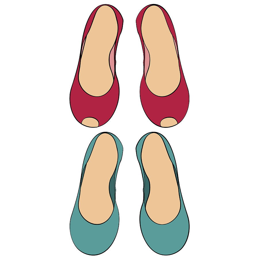 900x900 color set of two pairs of women's shoes without heels drawing