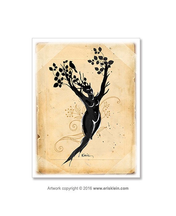 570x700 Tree Nymph Print Ink Figure Drawing Dryad Tree Of Life Etsy