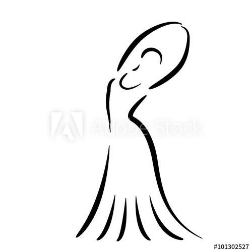 500x500 Sketched Dancing Girl In A Long Dress Isolated