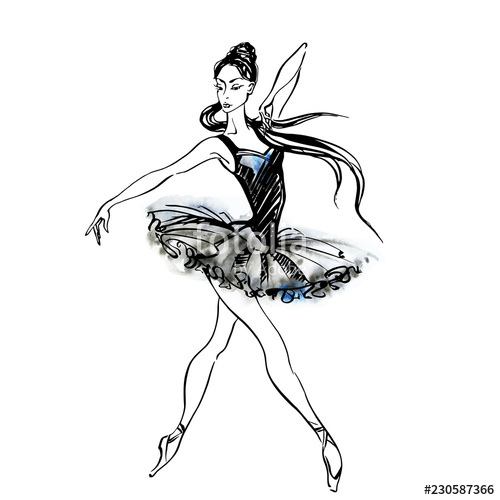 500x500 Ballerina Ballet Dancing Girl On Pointe Shoes Watercolor Vector